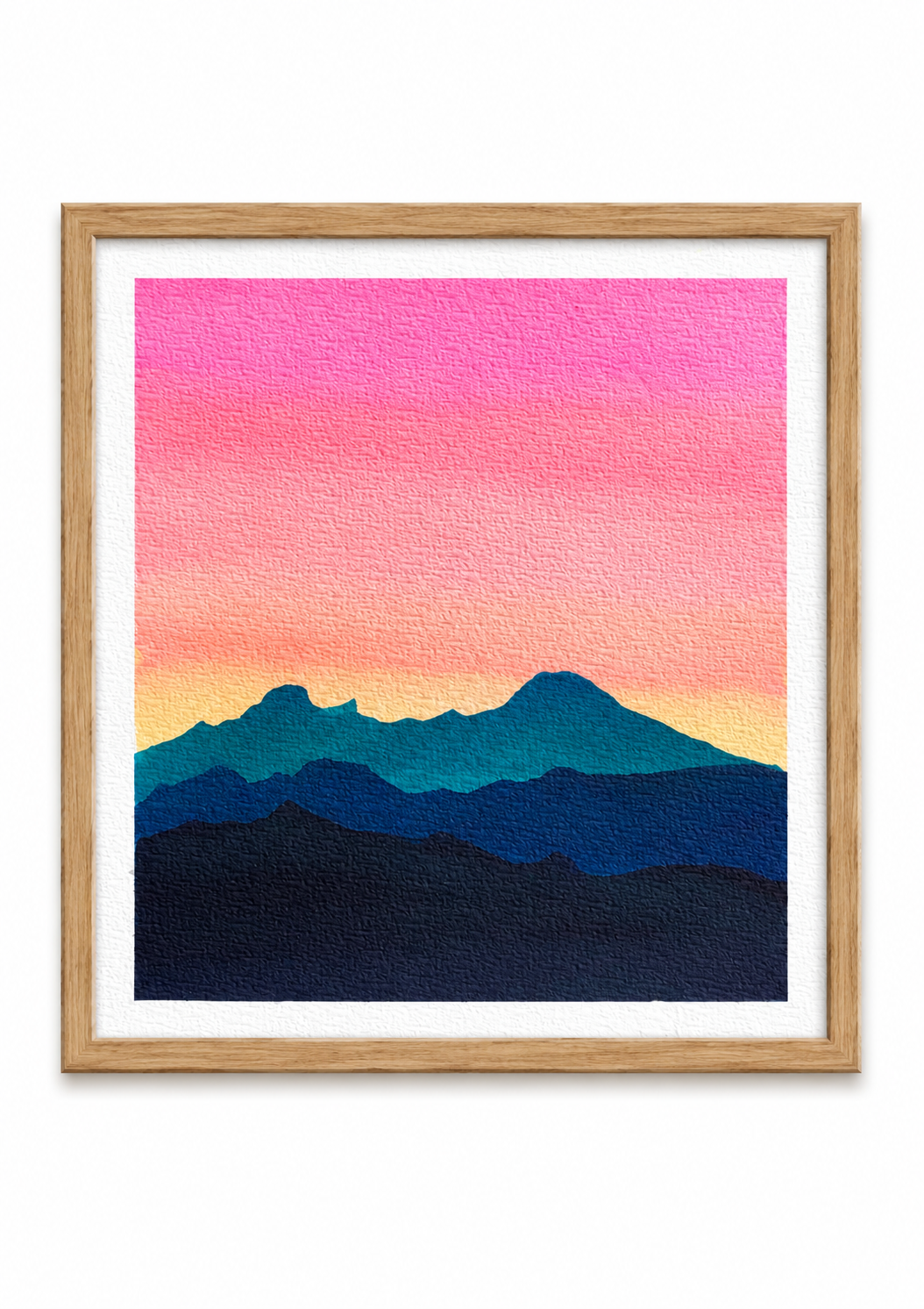 Sunset Peaks — Aquarelle originale — 20x20 cm
