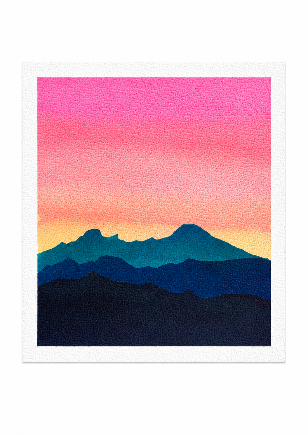 Sunset Peaks — Aquarelle originale — 20x20 cm